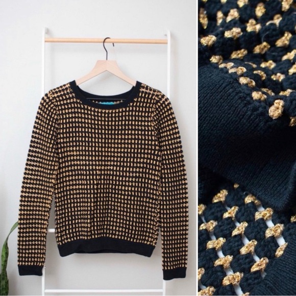 Alice + Olivia Kellye Metallic Knit Open Weave Cotton Sweater | Sz M - Picture 2 of 8